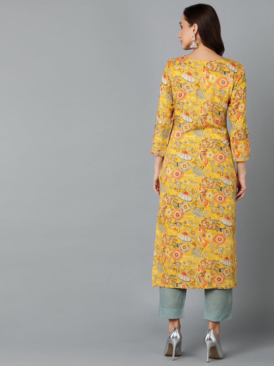 Women's Viscose Rayon Chrome Yellow Printed Regular Fit Kurta