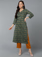 Women's Cotton Green Paisley Printed Regular Fit Kurta