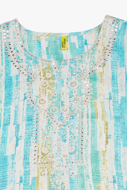 Women's Blue Viscose Rayon Abstract Printed Kurta