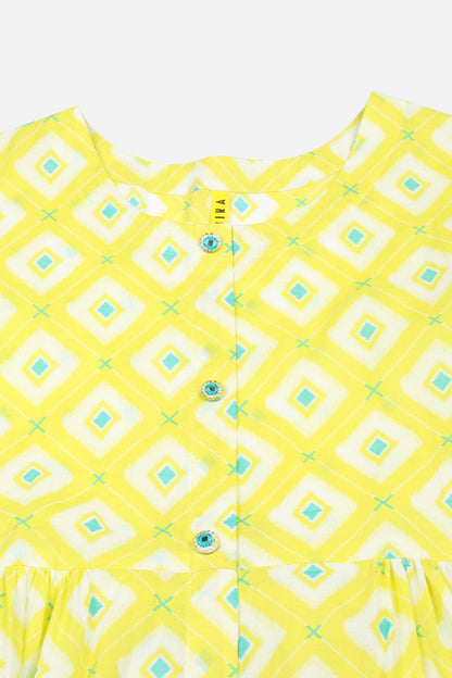 Women's Cotton Yellow Printed Flared Kurta