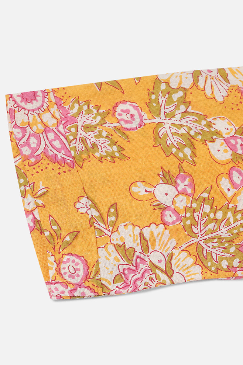 Women's Cotton Yellow Floral Printed Flared Kurta