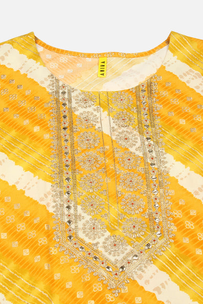 Women's Viscose Rayon Yellow Laheriya Printed Regular Fit Kurta