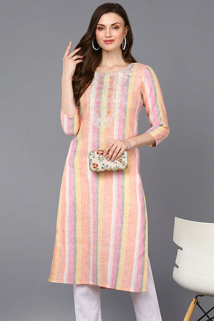 Women's Cotton Multicolored Striped Regular Fit Kurta