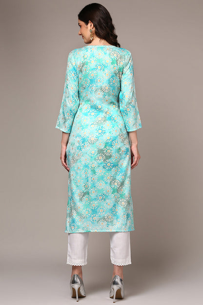 Women's Blue Viscose Rayon Embroidered Kurta