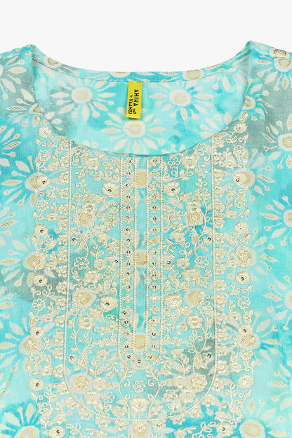 Women's Blue Viscose Rayon Embroidered Kurta