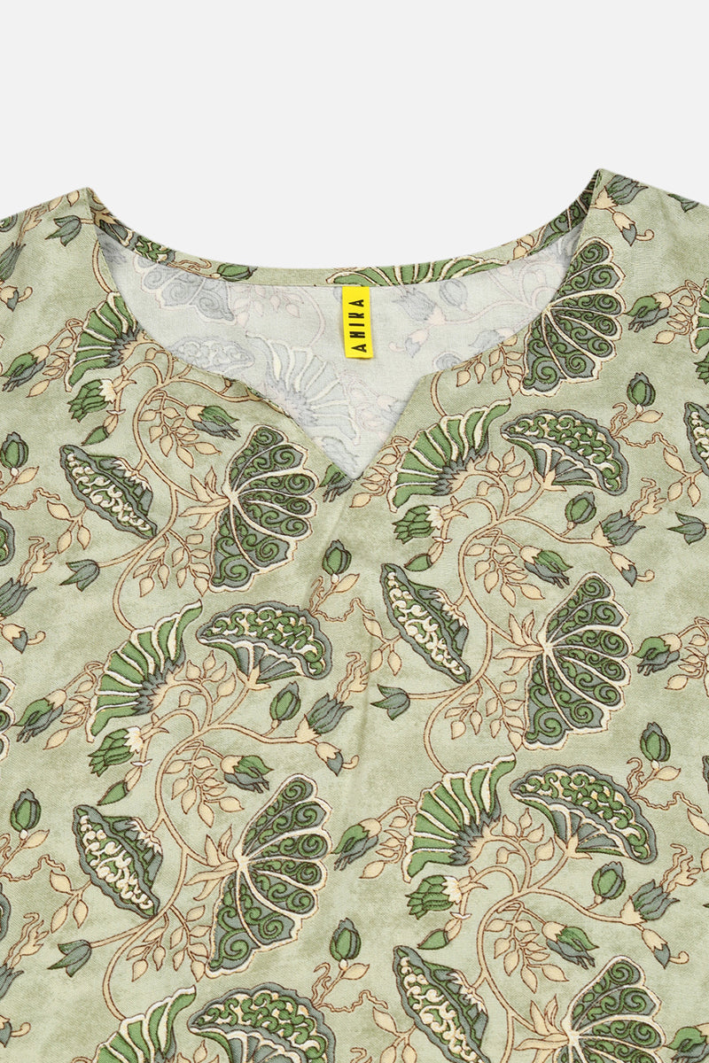 Women's Viscose Rayon Pista Green Floral Printed Regular Fit Kurta