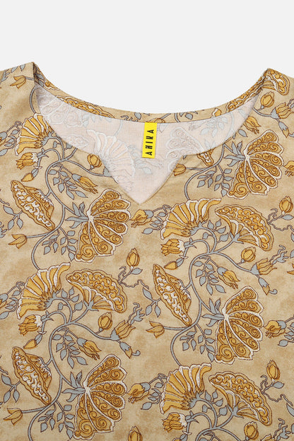 Women's Viscose Rayon Yellow Floral Printed Regular Fit Kurta