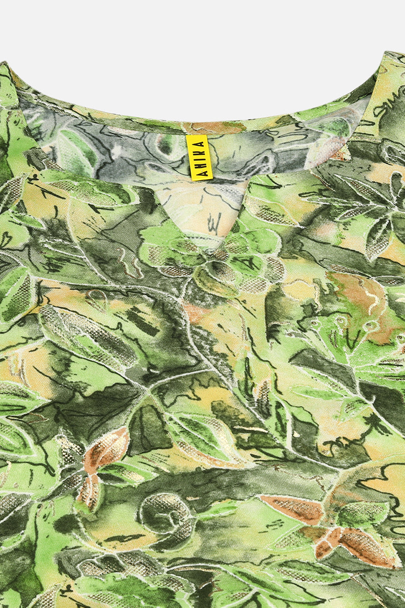 Women's Viscose Rayon Green Floral Printed Regular Fit Kurta