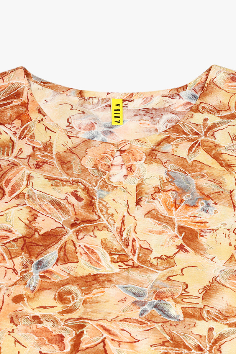 Women's Silk Blend Yellow Printed Regular Fit Kurta
