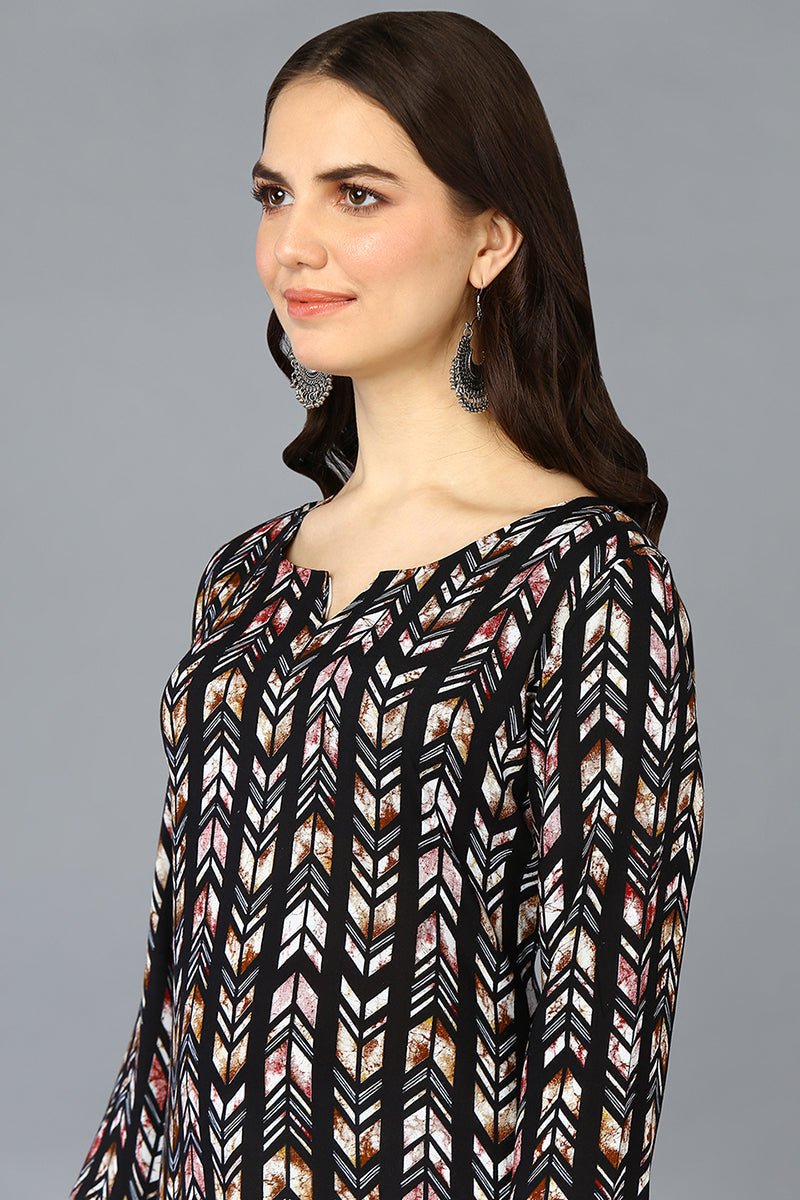 Women's Viscose Rayon Black Printed Regular Fit Kurta