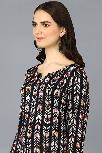 Women's Viscose Rayon Black Printed Regular Fit Kurta