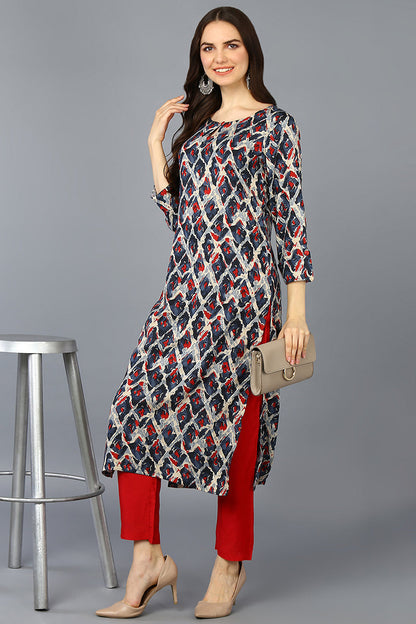 Women's Viscose Rayon Off White Printed Regular Fit Kurta