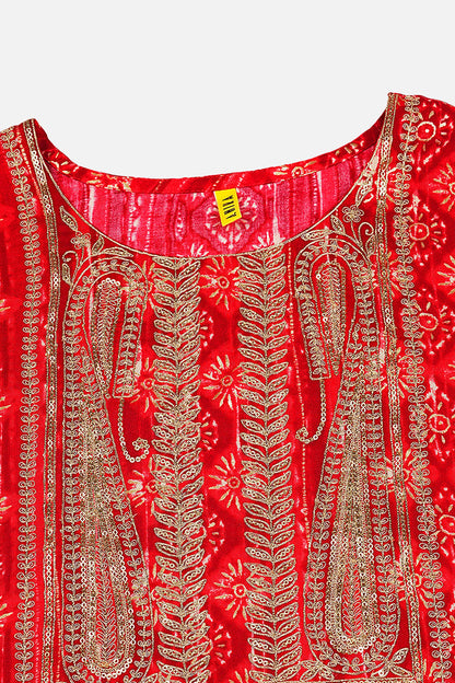 Women's Viscose Rayon Red Embroidered Regular Fit Kurta
