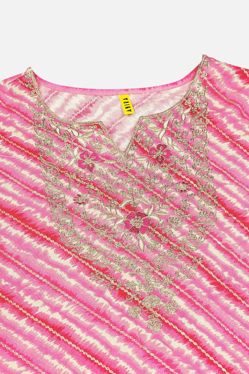 Women's Viscose Rayon Pink Leheriya Printed Regular Fit Kurta