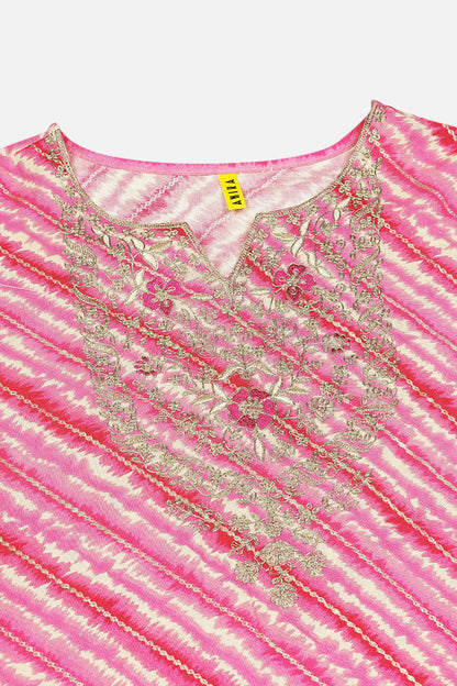 Women's Viscose Rayon Pink Leheriya Printed Regular Fit Kurta