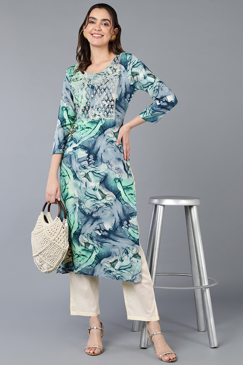 Women's Viscose Rayon Marble Printed Regular Fit Kurta