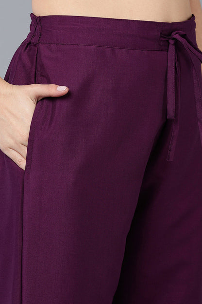 Women's Silk Blend Purple Embroidered Regular Fit Kurta