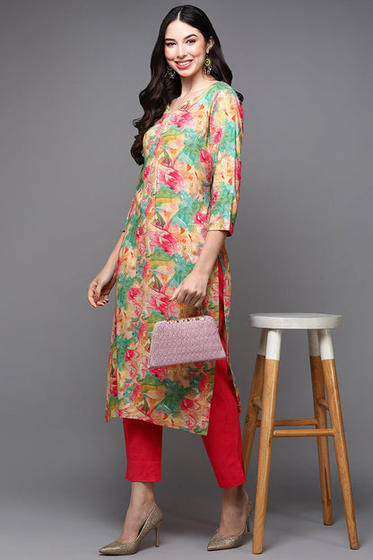 Women's Viscose Rayon Multicolor Abstract Printed Regular Fit Kurta