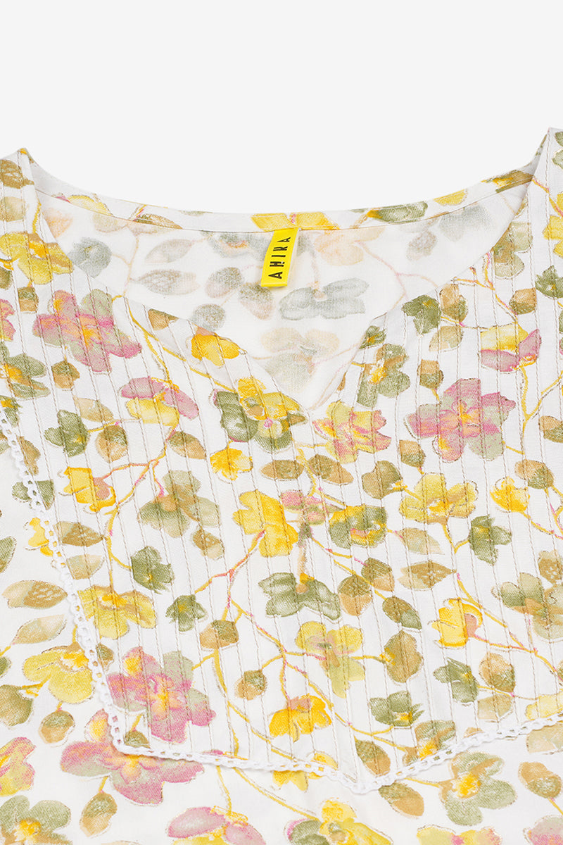 Women's Viscose Rayon White Floral Printed Regular Fit Kurta