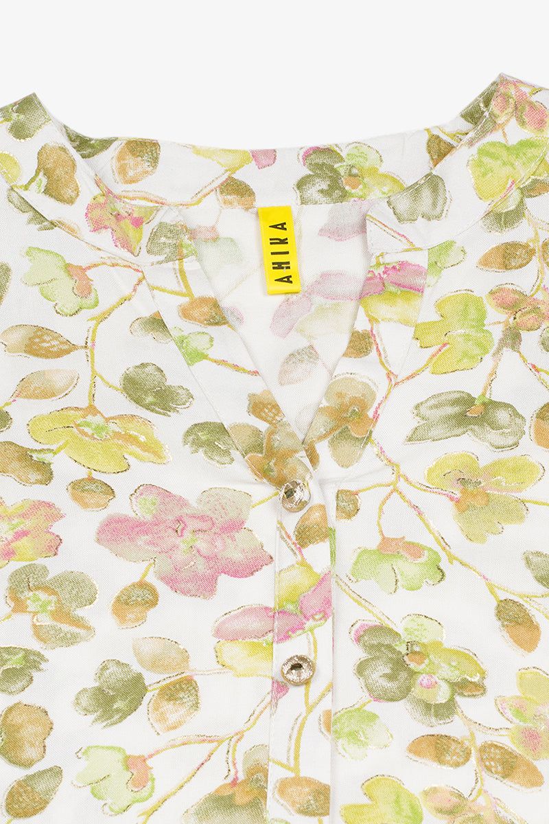Women's Viscose Rayon White Floral Printed Regular Fit Kurta