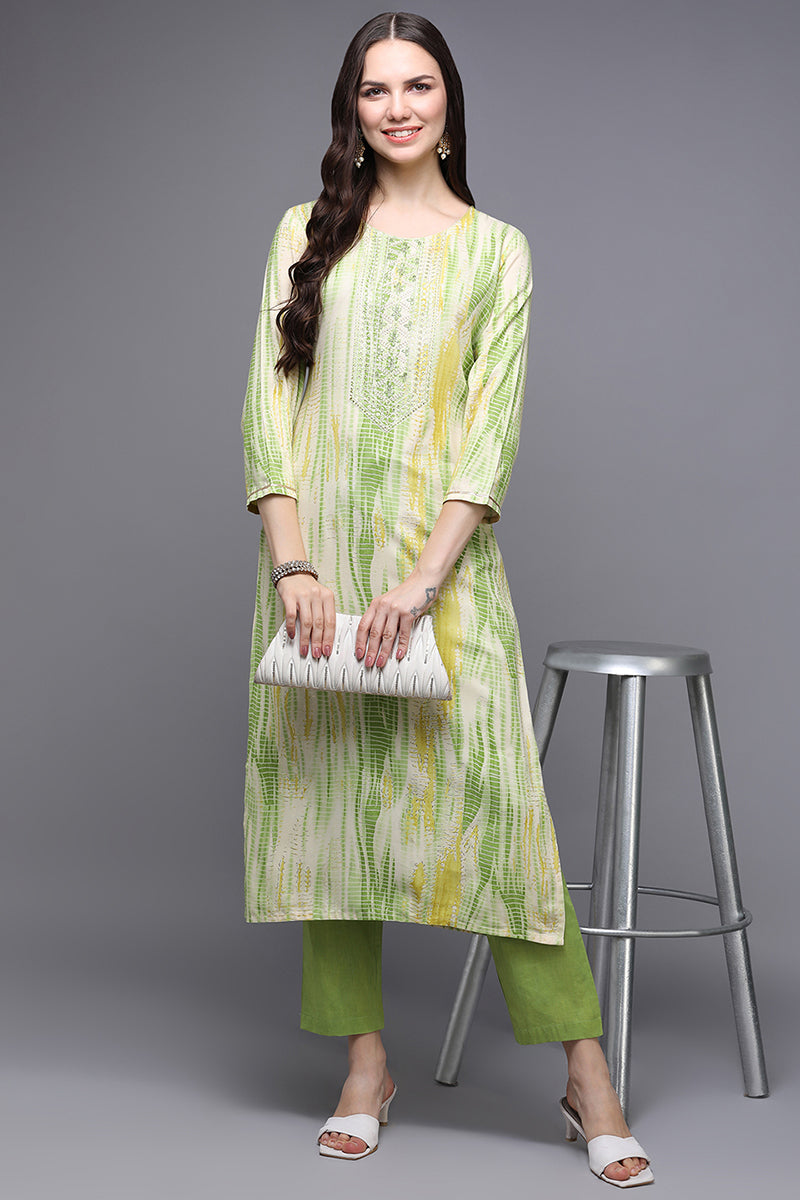 Women's Viscose Rayon Cream Tie Dye Printed Regular Fit Kurta