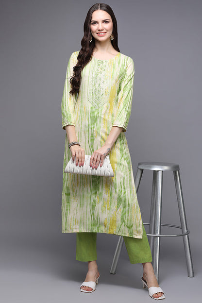 Women's Viscose Rayon Cream Tie Dye Printed Regular Fit Kurta