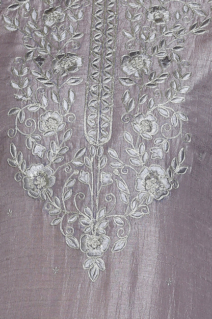 Women's Silk Blend Grey Embroidered Regular Fit Kurta