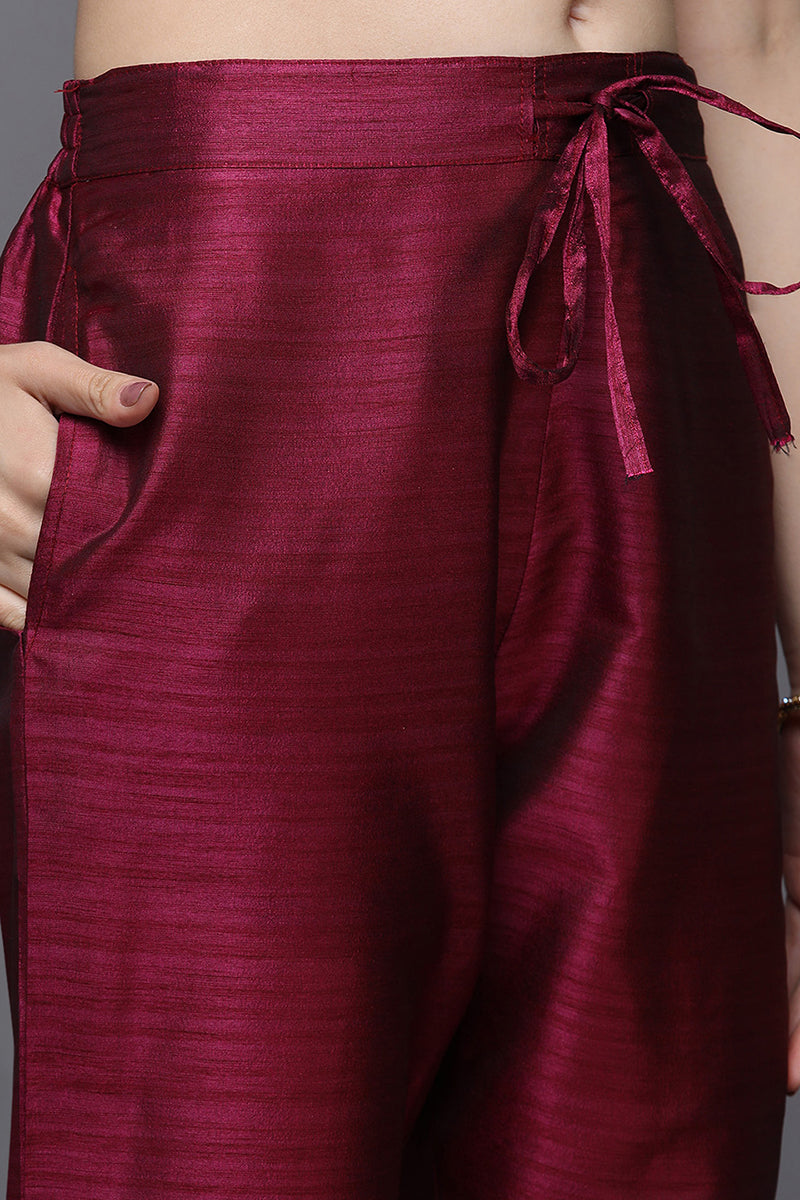 Women's Silk Blend Magenta Jacquard Regular Fit Kurta
