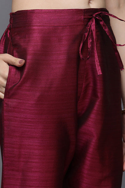 Women's Silk Blend Magenta Jacquard Regular Fit Kurta