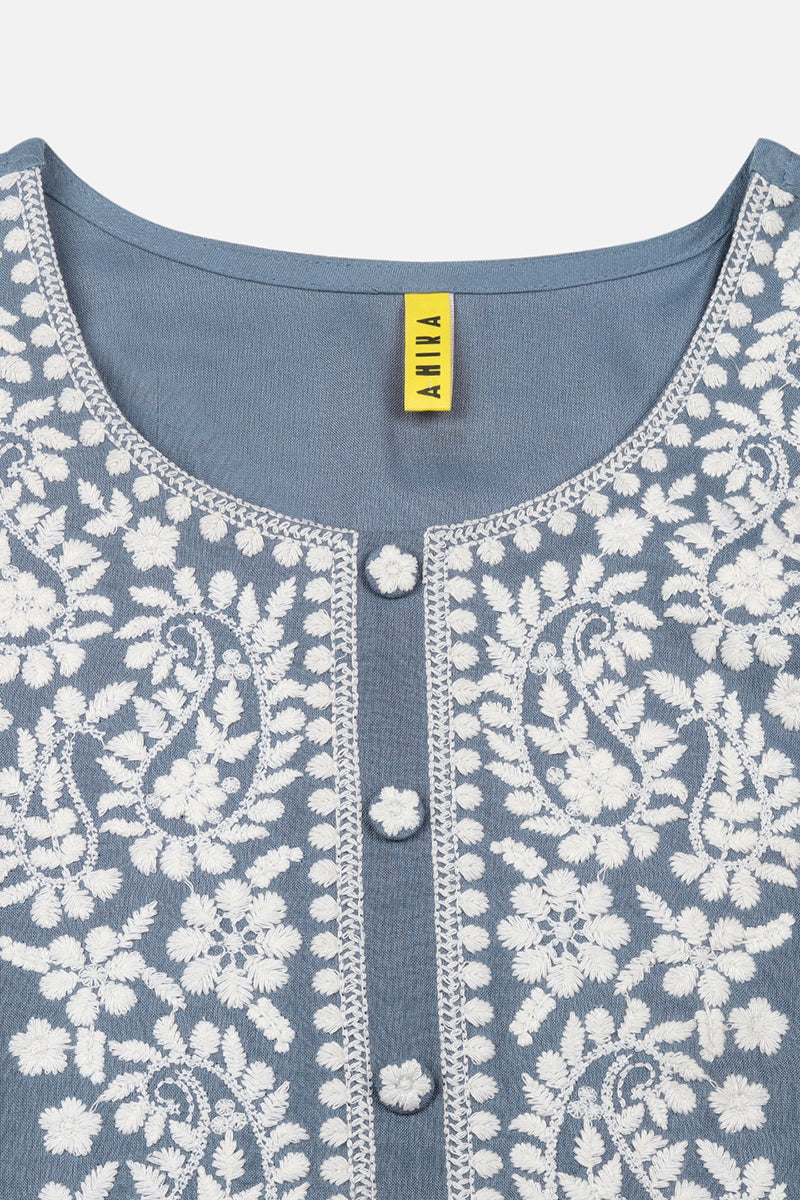 Women's Viscose Rayon Blue Floral Printed Regular Fit Kurta
