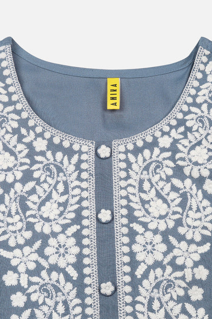 Women's Viscose Rayon Blue Floral Printed Regular Fit Kurta