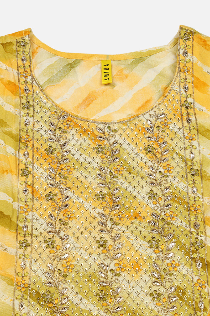 Women's Yellow Viscose Rayon Leheriya Printed Regular Fit Kurta