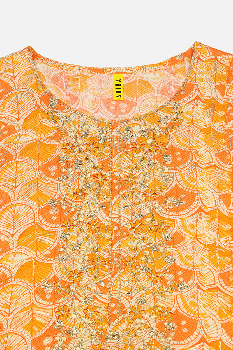 Women's Viscose Rayon Orange Embroidered Kurta