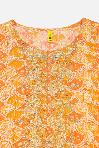 Women's Viscose Rayon Orange Embroidered Kurta