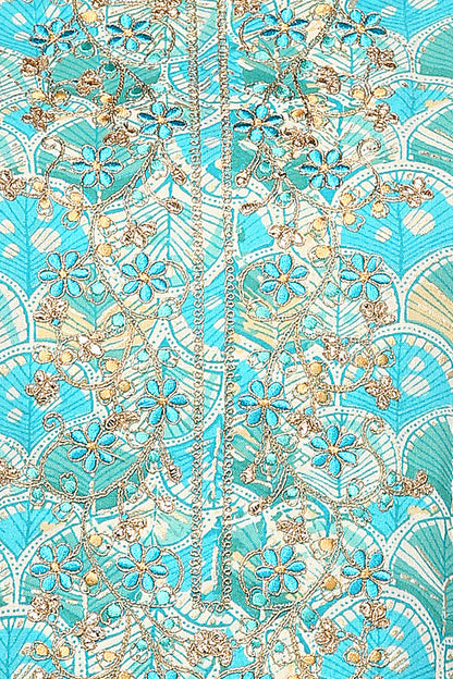 Women's Turquoise Blue Viscose Rayon Ethnic Motifs Regular Fit Kurta