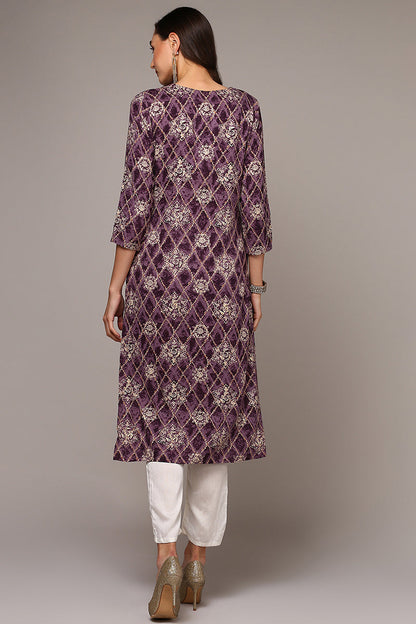 Women's Purple Viscose Rayon Ethnic Motifs Straight Kurta