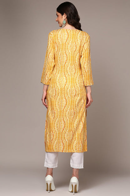 Women's Yellow Viscose Rayon Abstract Printed Kurta