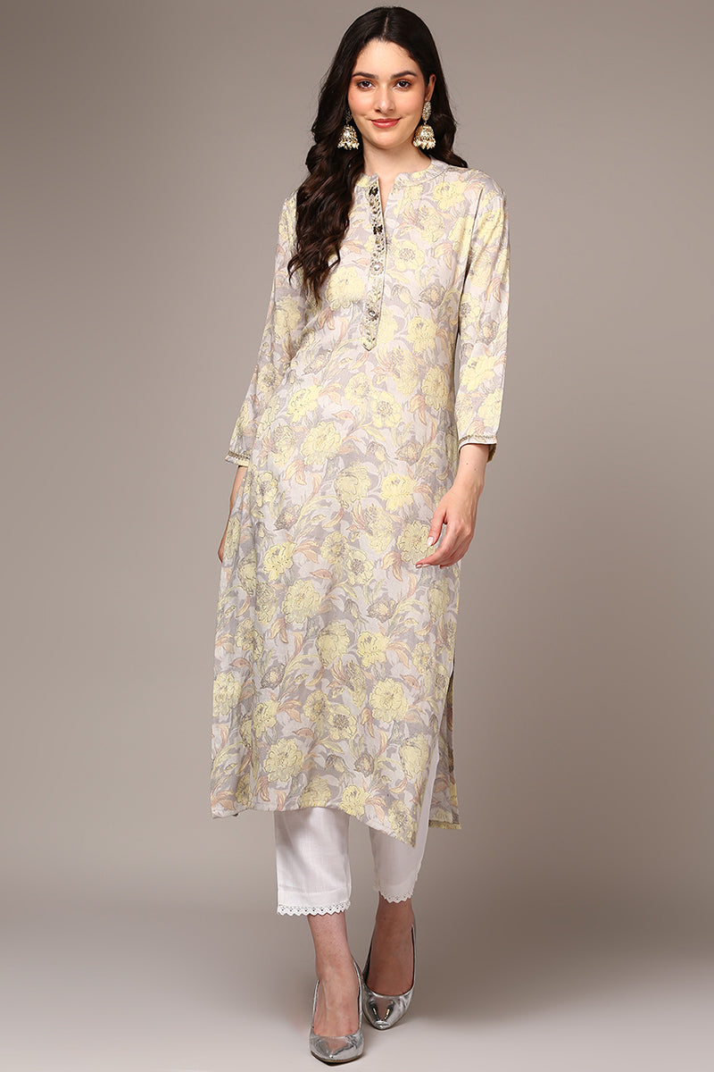 Women's Grey Viscose Rayon Floral Printed
