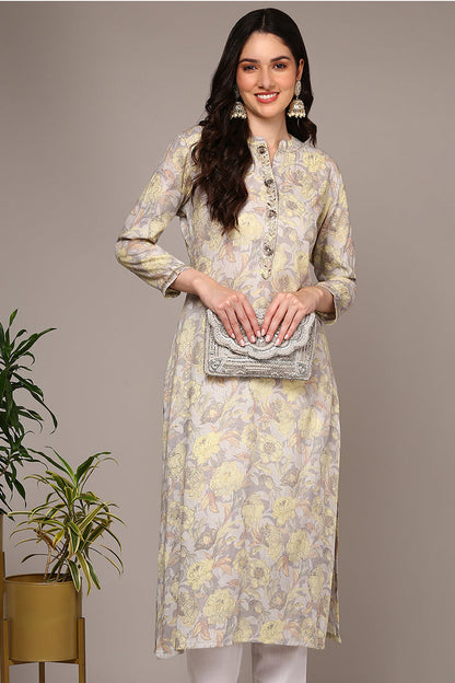Women's Grey Viscose Rayon Floral Printed