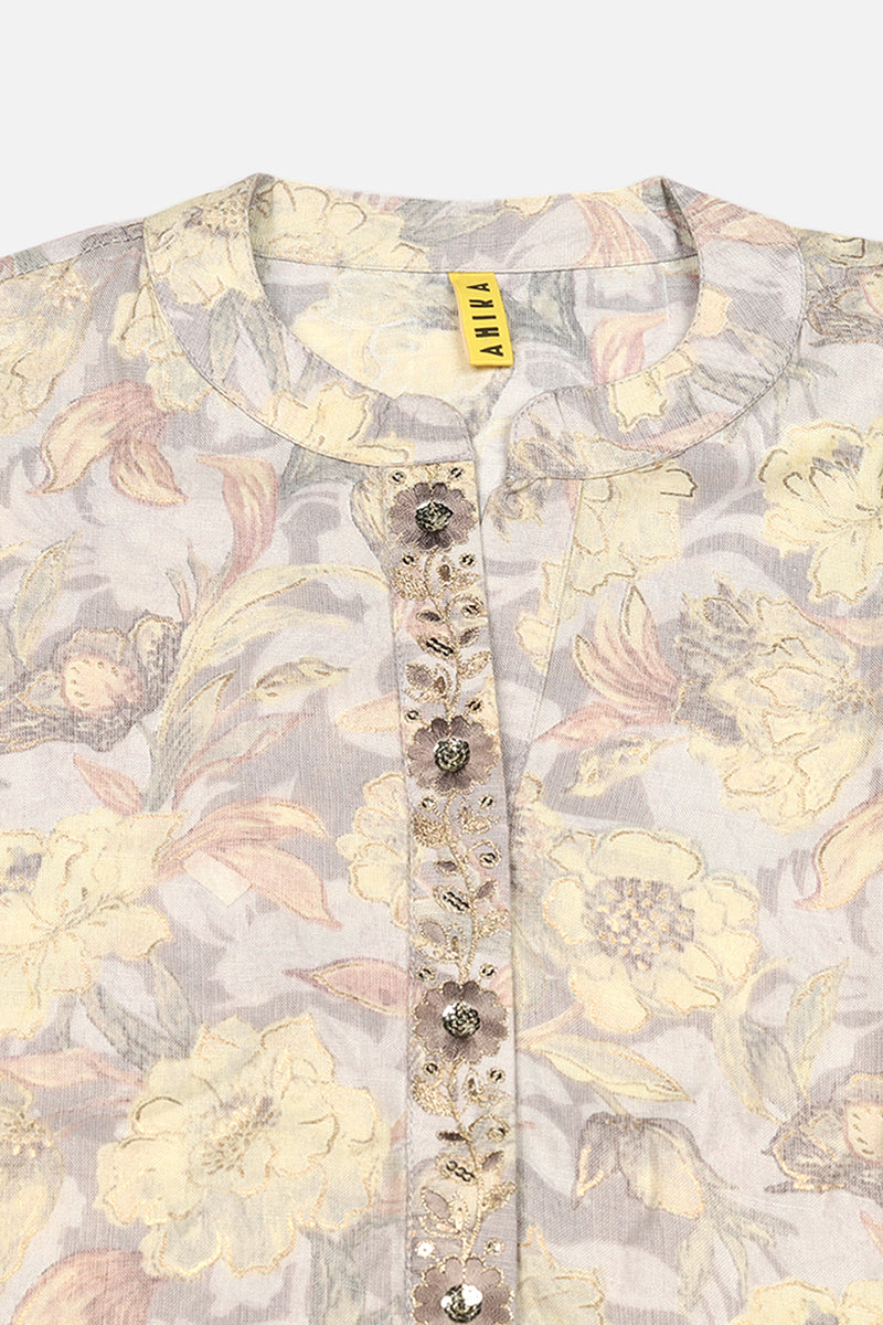 Women's Grey Viscose Rayon Floral Printed