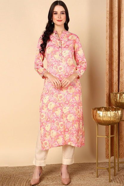 Women's Pink Viscose Rayon Floral Printed