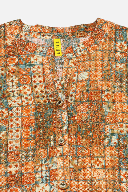 Women's Orange Viscose Rayon Abstract Straight Kurta