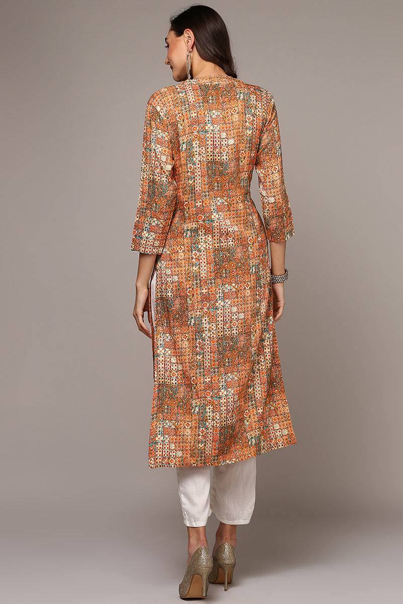 Women's Orange Viscose Rayon Abstract Straight Kurta