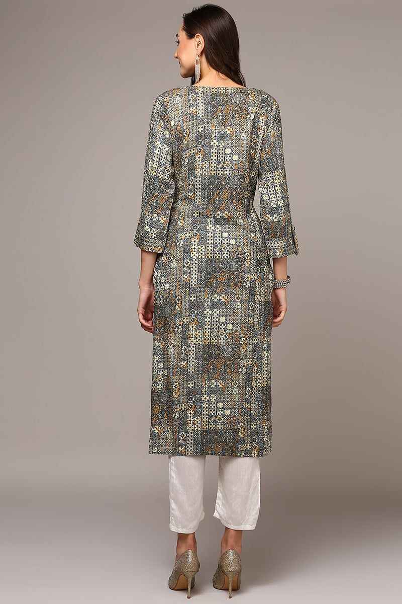 Women's Grey Viscose Rayon Abstract Straight Kurta