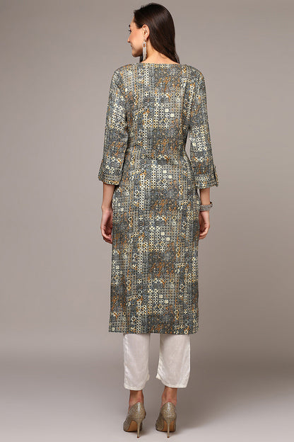 Women's Grey Viscose Rayon Abstract Straight Kurta