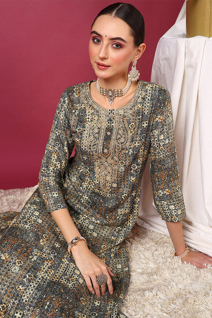 Women's Blue Viscose Rayon Ethnic Motifs Printed Straight Kurta