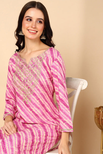 Women's Purple Viscose Rayon Leheriya Printed Straight Kurta