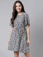Women's White Polyester Floral Printed Dress