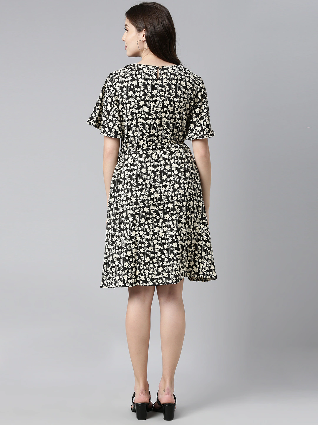 Women's Black Georgette Floral Printed Dress