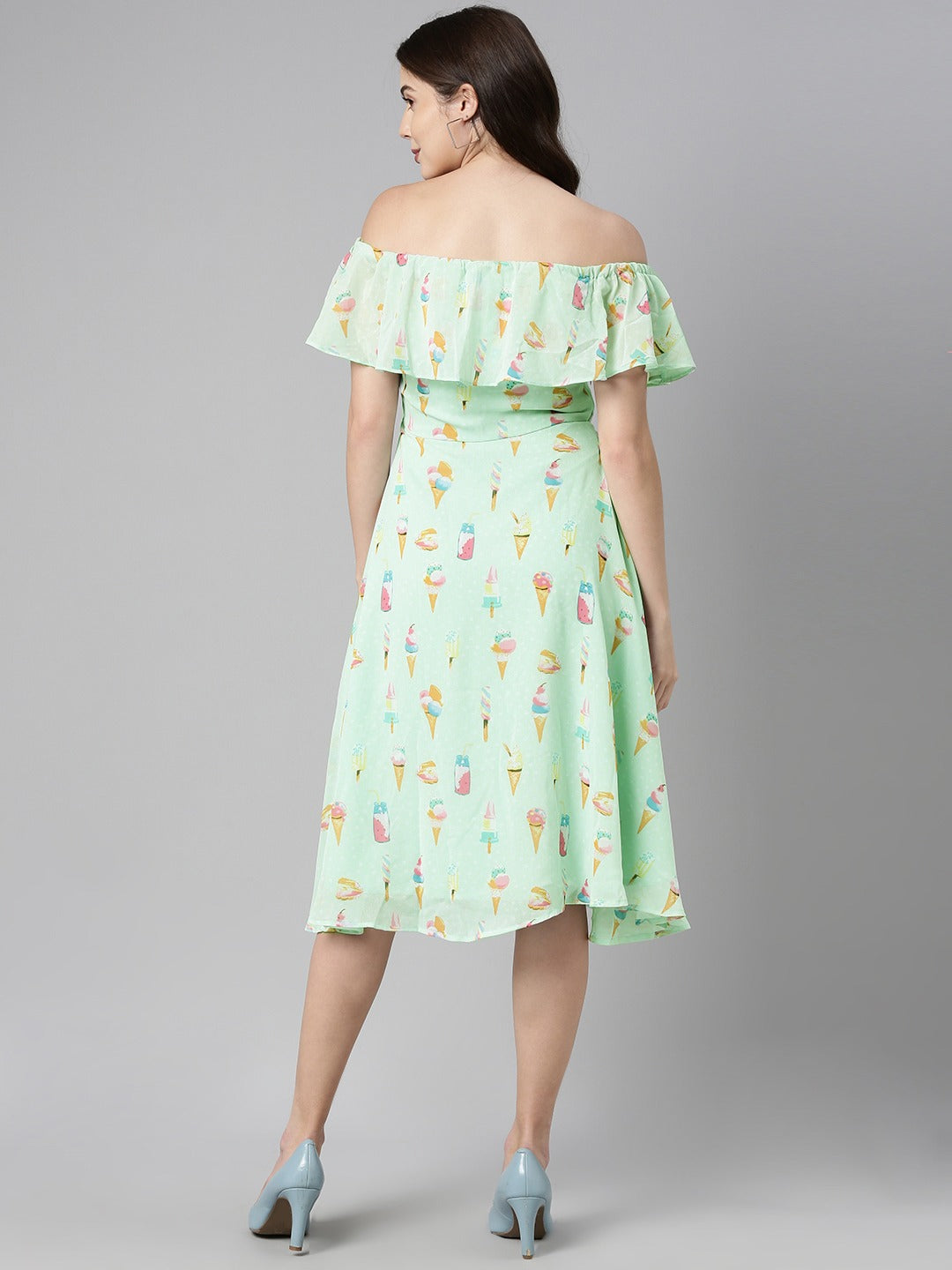 Women's Green Georgette Graphic Printed Dress
